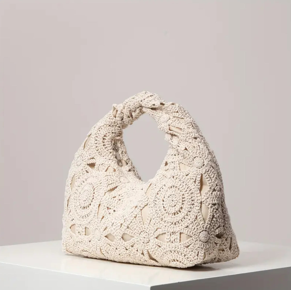 Luna Crochet Bloom Bag – Ivory Edition