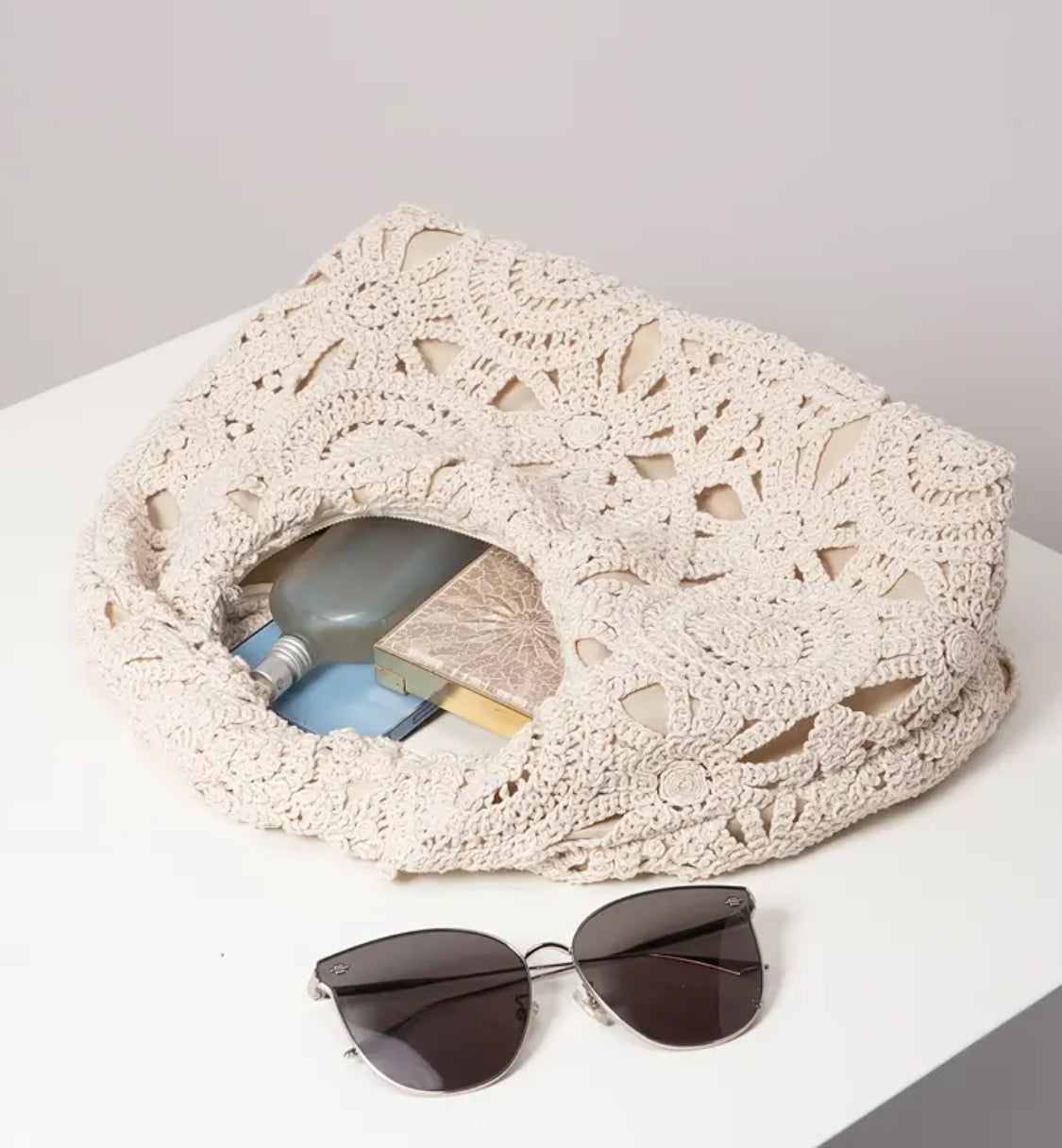 Luna Crochet Bloom Bag – Ivory Edition