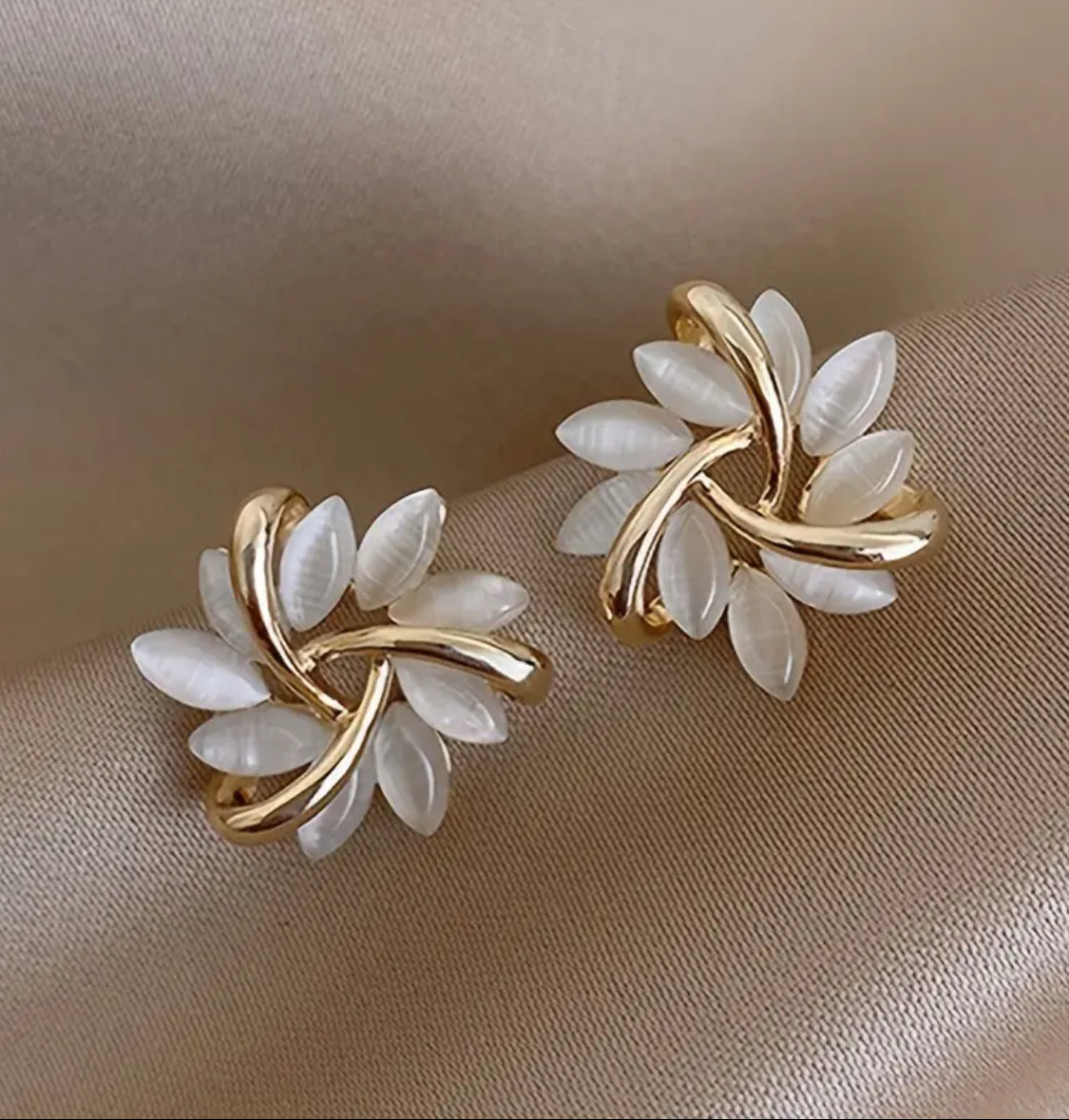 Golden Leaf Blossom Stud Earrings