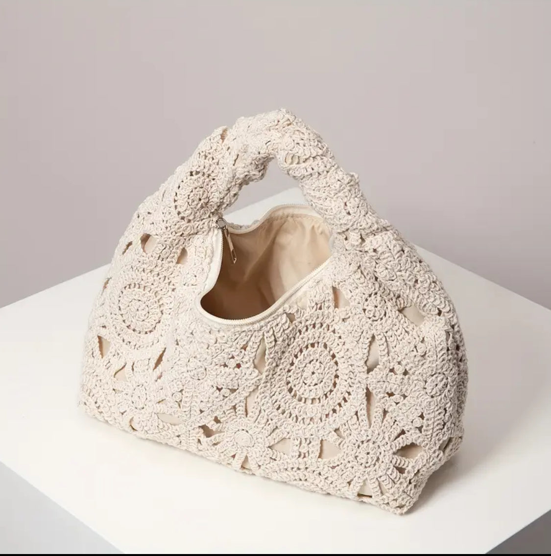 Luna Crochet Bloom Bag – Ivory Edition